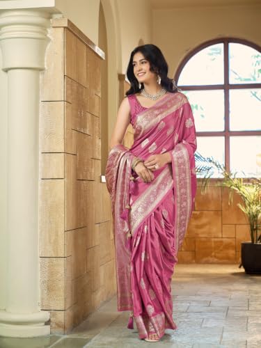 MANOHARI baby pink zari woven silk saree – image 5