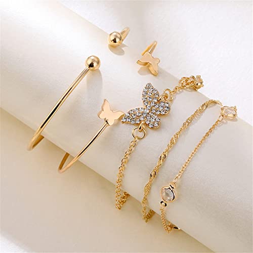 Fuqimanman2020 Bohemian 5pcs Butterfly Crystal Bangle Set Butterfly Open Bracelet for Women4
