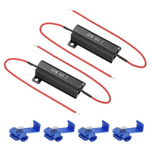 Image of PATIKIL 50W 6 Ohm Aluminum Shell Resistor, 2Pcs Aluminum Housing Resistor with Clips Housed Case Wirewound Resistors Screw Tap Power Resistor, Black