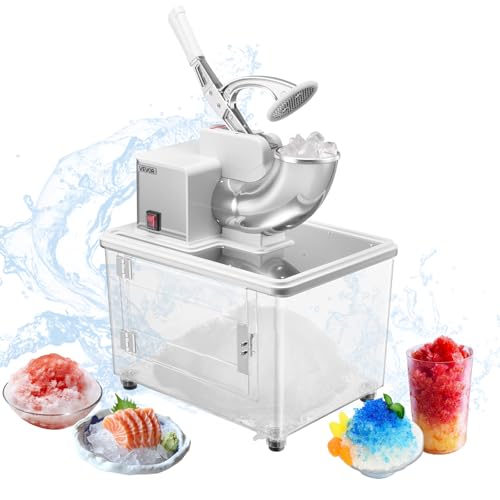 Image of VEVOR Commercial Ice Crusher 661LBS/H, 350W Electric Snow Cone Machine with 4 Blades, 1400RPM Stainless Steel Shaved Ice Machine with 11 Gal Crushed-Ice Box, for Family Restaurants Bars, White