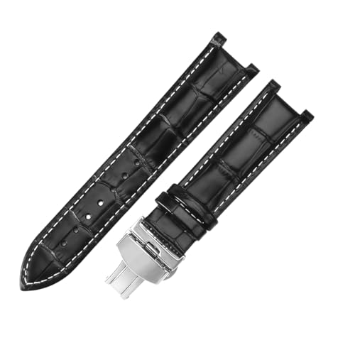 Image of ROUREOX Replacement Watch Strap in Crocodile Pattern Leather 22x13mm Stainless Steel Folding Clasp Classic Dress Watch Band for Gucci G-Timeless YA1332-Black + White + Silver