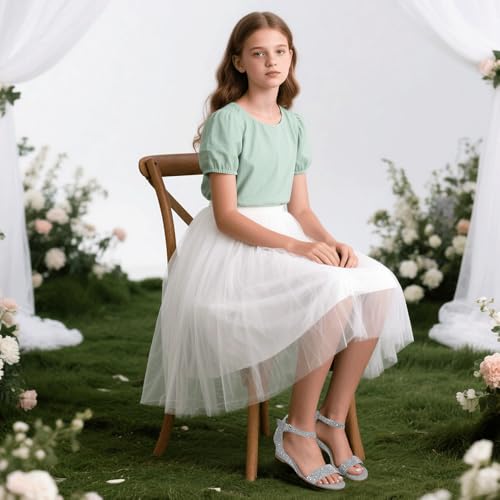 PANDANINJIA Girls Sandals Low Heels Round Open Toe Flower Girls Shoes Ankle Strap Wedding Party Little Big Kids Dress Shoes2