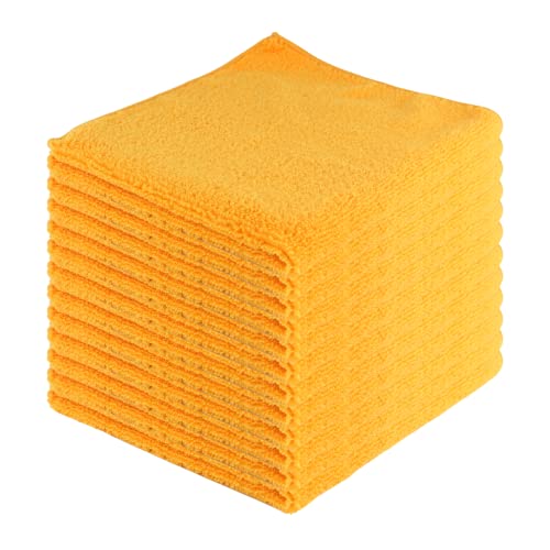 JD Homease Microfiber Cleaning Cloths,12 Pack, 16"x16", All-Purpose, Softer, Highly Absorbent, Lint-Free, Reusable, Washable Pro Towels, Orange, for House, Kitchen, Bathroom, Car, Office