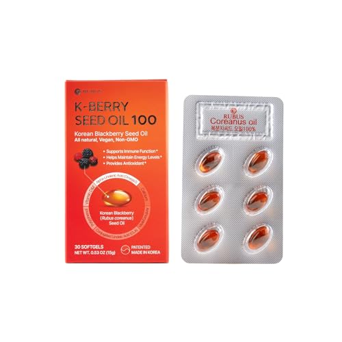 K-BERRY Black Seed Oil, Healthy Immune Supports, Korean BlackBerry antioxidant Seed Oil 30 Capsules (0.53 oz), Vegan Antioxidant Complex, 복분자종자유, Non-GMO, Patented Made in Korea