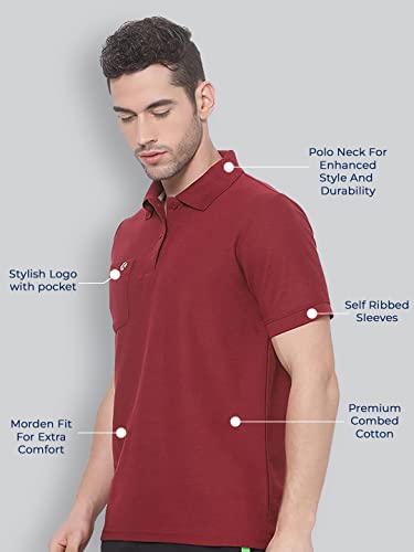 Lux Nitro Men's Maroon Cotton Polo T-Shirt with Pocket (Size : Medium)