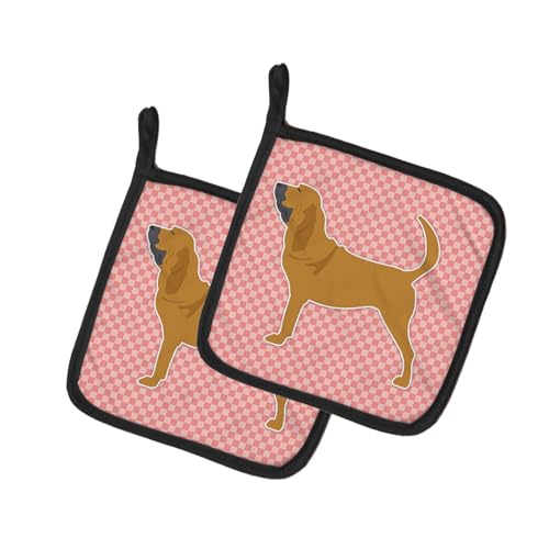 Caroline's Treasures BB3584PTHD Bloodhound Checkerboard Pink Pair of Pot Holders Kitchen Heat Resistant Pot Holders Sets Oven Hot Pads for Cooking Baking BBQ, 7 1/2 x 7 1/2