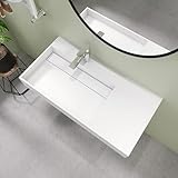 SJ STAR&JANE 36' x 18' Solid Surface Bathroom Vessel Sink, Wall-Mount Sink, Left Bowl Stone Resin Countertop,Durable Floating Vanity Sink
