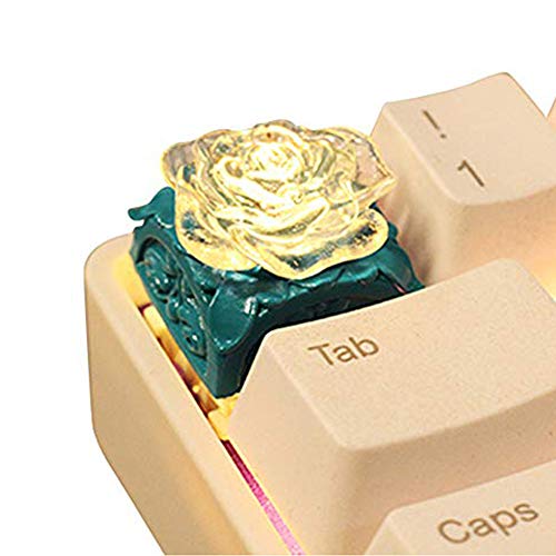 MOCOHANA Personalisierte Harz-Rose Translucidus Hintergrundbeleuchtung, Esc Tastenkappe, handgefertigt, für mechanische Tastatur, MX Switch (Blau und Weiß) Cover