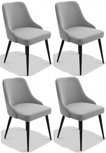 Image of Finch Fox Taskpro Modern Unique Velvet Upholstered Seating Living Room Dining Chair with Black Metal Legs in Light Grey Color (Set of 4)