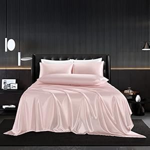 5Pcs Blush Pink Silk Sheets Queen, ...