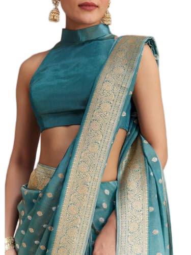 Dhatrika Ethnic teal banarasi silk saree – image 4