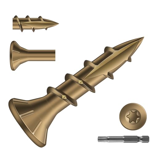 Image of #8 x 3 /4 inch Deck Screws (260Pcs) 1lb. Carbon Steel, Yellow, Flat Head, Rust Resistant epoxy Coated, with T25 Star Bit