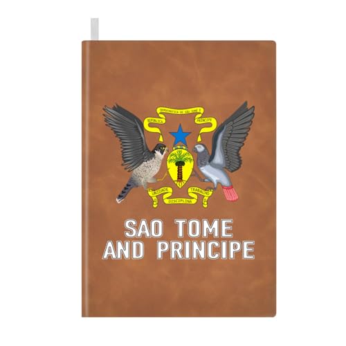 Coat of Arms of Sao Tome and Principe Emblem Leather Journal for Men Women 100 Pages A5 Ruled Notebook Lined Notepad for Drawing Writing Note Taking Travel Diary for Work School Teachers Students