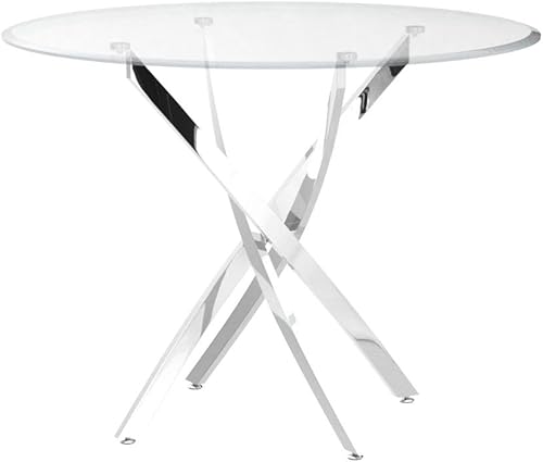 Miniatura 5 de Pvillez Mesa de comedor contemporánea, vidrio templado redondo de 36 pulgadas, base de acero inoxidable, asientos 4, mesa de cocina transparente