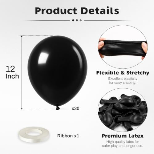 Image of Black Balloons, 12 Inch Black Latex Party Balloon
