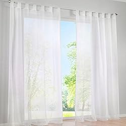 Cortinas Para Balcones SIMPVALE 2 Paneles Visillos Cortina Traslúcidos con Trabilla, para Ventana, Balcón, Sala, Tul, Poliéster, Amplitud 140 cm, Verde Blanco, Altura 245cm