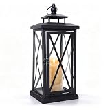 Laternen für draußen Schwarz Metall 40cm, Grablaterne Friedhof Wetterfest, Outdoor Gartenlaterne mit Glas für Kerzen, Windlicht Laterne für Terrasse, Grabdekoration, Hochzeit & Garten Deko