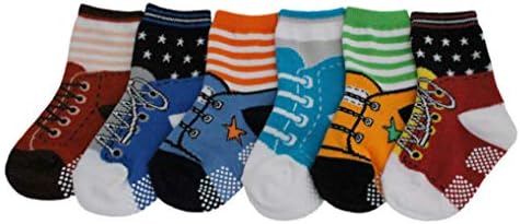 Boys Toddlers Kids 6-pack Funky Graphic II NON SKID Shoe-like Socks - AGE 1 2 3 (9-15cm)