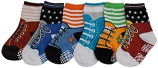 Boys Toddlers Kids 6-pack Funky Graphic II NON SKID Shoe-like Socks - AGE 1 2 3 (9-15cm)