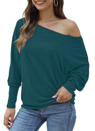 Image of Aifer Women's Off The Shoulder Tops Sexy Long Sleeve Shirts Oversized Fashion Casual Batwing Sweaters Pullover Tunic Tops