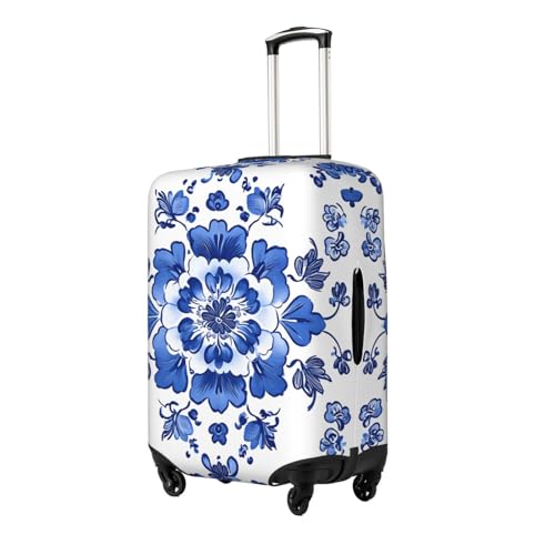 Blue And White Orcelain Floral Elastic Travel Luggage Cover, Washable Spandex Suitcase Protector, Anti-Scratch Fits 18-32 Inch2
