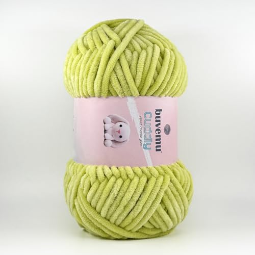 Image of Cuddly Velvet Chenille Yarn, Super Soft Fluffy Bulky for Knitting Crocheting Crafting Blanket Amigurumi, Durable for Shedding, 100 Gram (3.53 Ounces) 109 Yards (100 Meters) (Chartreuse)