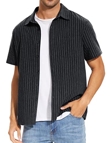 Zaful Men Striped Short Sleeve Shirts Casual Slim Fit Spread Collar Button Down Shirts For Men #TOP1