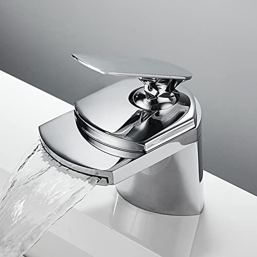 Robinet de lavabo cascade en laiton chrome anti calcaire pour salle de bain monotrou