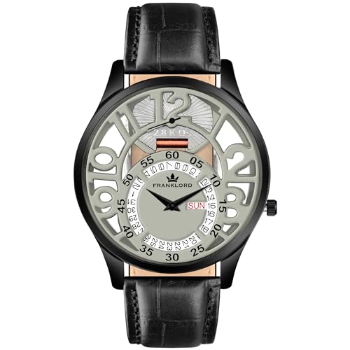 Franklord Skeleto Anatomy Side Second Watch | Grey Dial & Black Leather Strap | Premium Round Dial Analog Watch for Men | Day & Date Functionality | Elegant Design with Premium Leather Strap (B0CLVL111W) Amazon Price History, Amazon Price Tracker