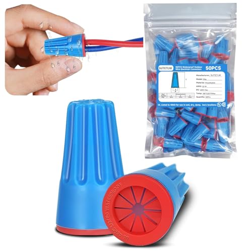 SUTETLW 50PCS Waterproof Wire Electrical Connectors 22AWG-14AWG Outdoor Seal Electrical Twist Nuts Caps Cable Terminal Connector for Landscape Light Irrigation Valves Wet Location Installation