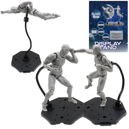 Qucchanen Action Figure Stand, 3-Pack, Flexible Arms, Modular Bases, Black