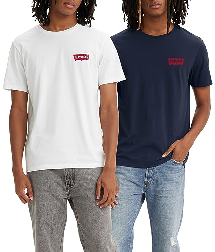 Levi's Herren 2-Pack Crewneck Graphic Tee T-Shirt, Chesthit White / Dress Blues, M