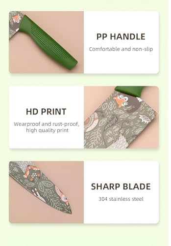 Image of Stainless Steel Knife Set - 3-Piece Chef, Utility & Paring Blades with Anti-Slip Handles & Color Coating | Sharp Kitchen Knives for Slicing, Dicing, Chopping (Dark Green)