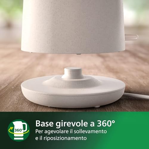 Philips Bollitore Elettrico Eco Conscious Edition, 1,7 L, 2200 W, Plastica Bio-Based al 100%, Spegnimento Automatico, Base Girevole a 360°, Indicatore Luminoso, Colore Bianco Seta (HD9365/10) - Immagine 2