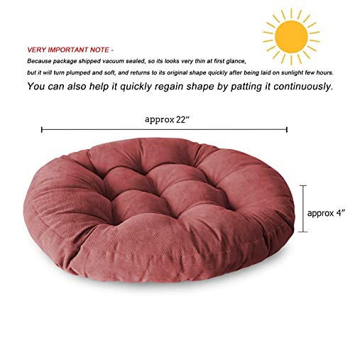 Round Floor Seat Pillows Cushions 22" X 22", Soft Thicken Yoga Meditation Cushion Pouf Tufted Corduroy Tatami Floor Pillow Reading Cushion Chair Pad Casual Seating For Adults & Kids, Rose Red #TOP1