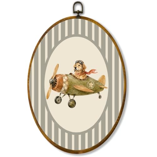 zewepri Dog Airplane Oval Wall Art, Vintage Nursery Decor