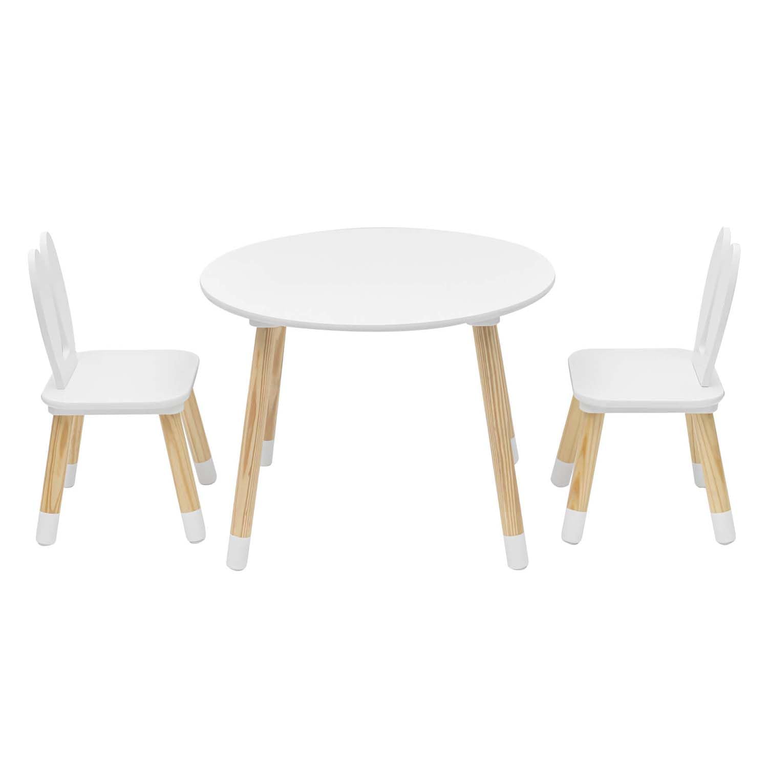 Rebecca Mobili Set Tavolino E Sedie Per Bambini, Tavolo Bambini Con Seggiole, Bianco Marrone, MDF Pino, Per Cameretta Asilo - Misure: 44 x 60 x 60 cm / 50 x 28 x 25 cm - Art. RE6849
