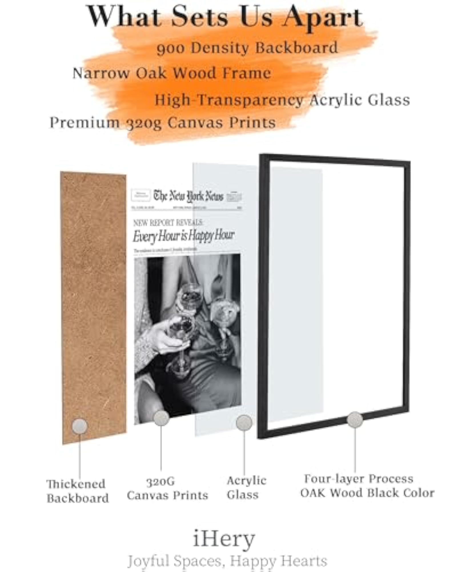 Every Hour Is Happy Hour Black Framed Newspaper Wall Art