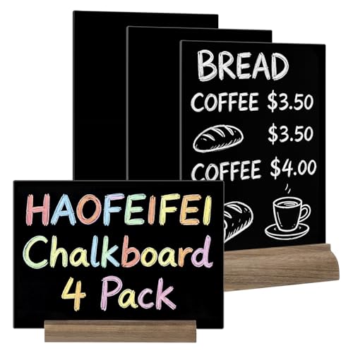 Ardoise double face A4 lot de 4 tableau noir porte menu avec support bois