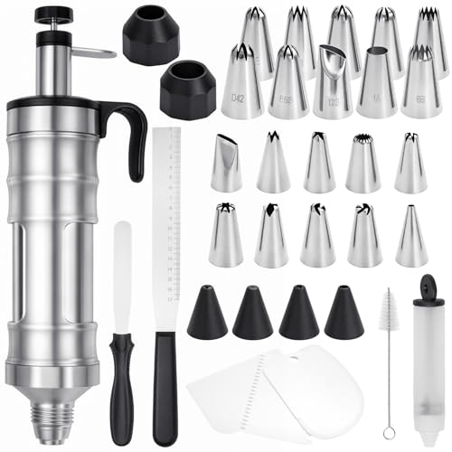 SUNNYNEST 34-Piece Icing Piping Set for Cake Decorating: Stainless Steel Tips & Syringe Kit with Cream Scraper for Pastry & Desserts
