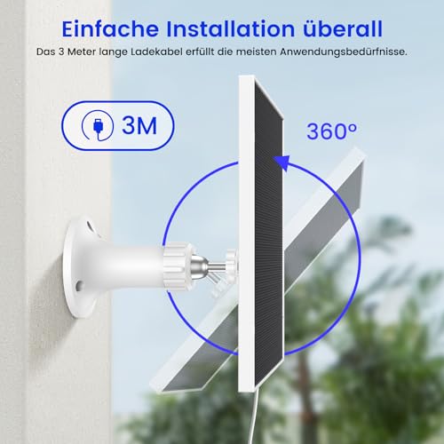 Kfonla Solarpanel für Ring Kamera, 6W Solar Ladegerät mit USB-C und DC für Ring Stick Up Cam Plus Pro und Spotlight Cam Battery Serie, IP65 Wassergeschützt, 3m Kabel, 360 Grad Verstellbarer Halter