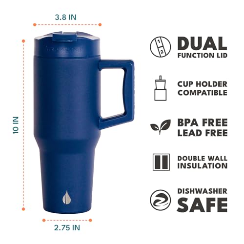 Image of Elemental 100% Leak Proof 32oz Tumbler with Handle & Straw Travel Mug | Stainless Steel Double Wall Insulated Tumbler for Hot and Cold Beverages with Sip & Straw Lid