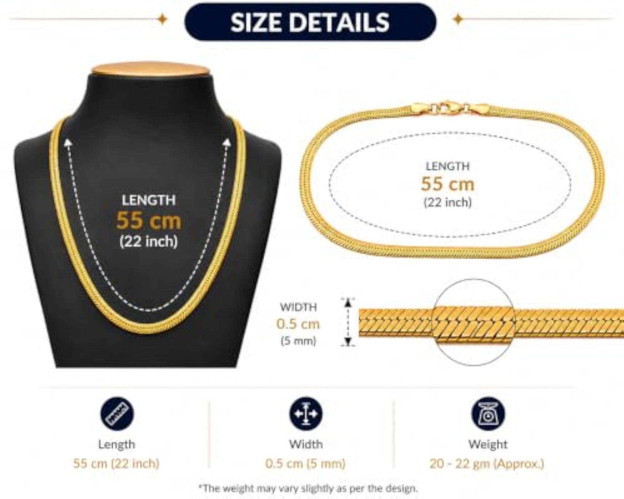 Premium Gold Finish Stainless Steel Snake Chain Necklace
