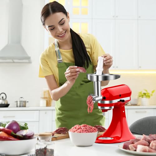 Stainless Steel Meat Grinder Attachments for KitchenAid Stand Mixers Accessories, Food Meat Grinder, 3 Sausage Stuffer, 4 Grinding Blades, 4 Grinding Plates, Burger Press, Meatball Maker - Thumbnail 7