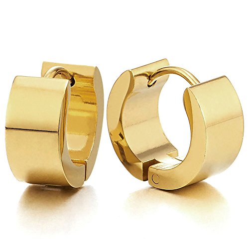 2 Pendientes del Aro, Oro Pendientes para Hombres Mujer, Acero Inoxidable