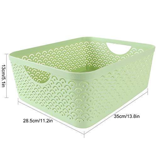 STARVAST 3 Pack Plastic Storage Baskets, Portable Green Fish Scale Pattern Hollow Desktop Storage Bin Box with Handle for Kitchen, Bathroom, Kids Room or Nursery Storage – 13.8 x 11.2 x 5.1 inches