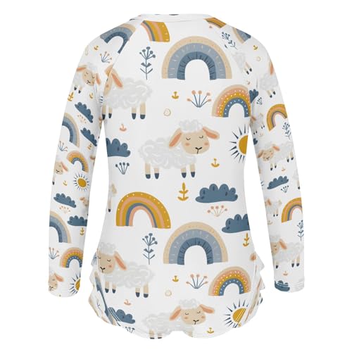 Cute Sheep on Rainbow Girls Long Sleeve Swimsuits One Piece Zipper Bathing Suit UPF 50+ Rashguard Swimwear3