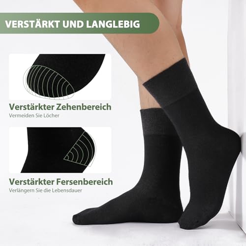 Niorasen Bambus Diabetikersocken, 6 Paar Diabetiker Socken ohne Gummibund & ohne Naht, Bambussocken Gesundheitssocken mit Komfortbund für Herren & Damen, Schwarz Blau Grau 39-42 5