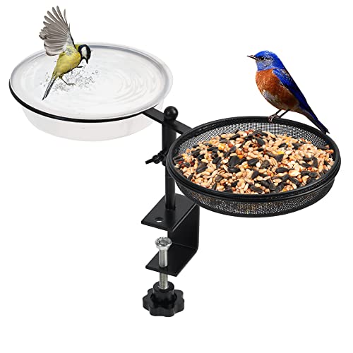 JUJOYBD Bain et mangeoire 2 en 1 avec support de serrage pour balustrade de balcon, distributeur de nourriture pour oiseaux, bain d'oiseaux, abreuvoir pour oiseaux dans le jardin ou le balcon – vue 8