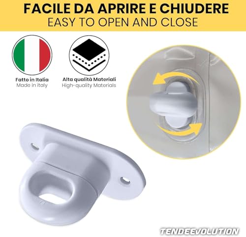 Fermo A Farfalla Per Occhiello Ovale In Pvc O Acciaio Zincato In Diversi Colori. Adatto Per Telo In Pvc Occhiellato. Fermo Cavallotto Per Occhiello A Molla Per Telo Impermeabile (Pvc Avorio) - 4